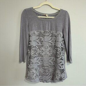 Anthropologie Meadow Rue Lilac Purple Fleur Lace 3/4 Sleeve Women’s Size Small